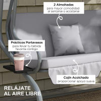 Outsunny Balancín de Jardín Exterior de 3 Plazas Columpio de Jardín Exterior Convertible en Cama con Toldo Ajustable Soportes Laterales y 2 Almohadas Carga 340 kg 200x120x164 cm - details 3