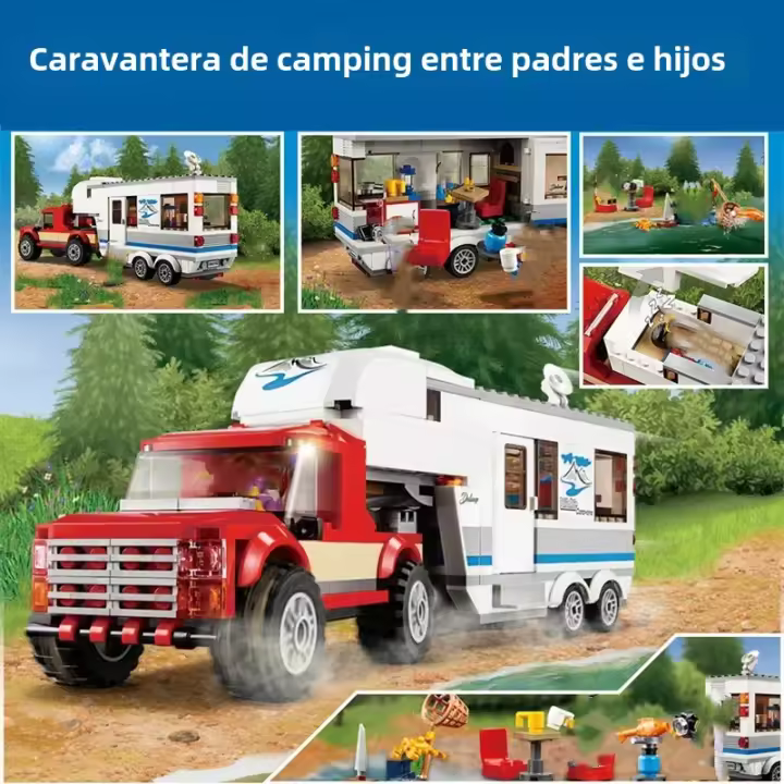 Bloques De Construcción De Camping Para Niños Y Padres RV Caravana Juguete De Artesanía Pequeña Tamaño Compatible Con Lego ABS Sin Batería Regalo Para Fiestas Y Viajes - 1