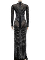 Beyprern Vestido De Noche Para Mujer Con Perlas Y Rhinestones Malla Sexy Y Club De Fiesta Largo De Piso Con Cristales Decoración - details 2