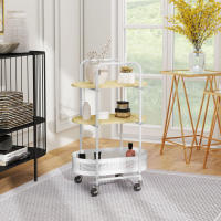 HOMCOM Carrito Auxiliar con Ruedas Carrito de Cocina de 3 Niveles Carro de Almacenamiento con Cesta y Estantes Carga 30 kg para Comedor Salón Dormitorio 49,5x32,5x82,5 cm Blanco y Madera Natural - details 1