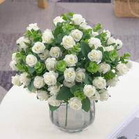 Vaso De Flores Artificiales Para Decoración De Hogar Jardín Exterior Navidad Rosas Silken Eucalipto Hojas Plantas Falsas Para Bodas Y Fiestas - details 2