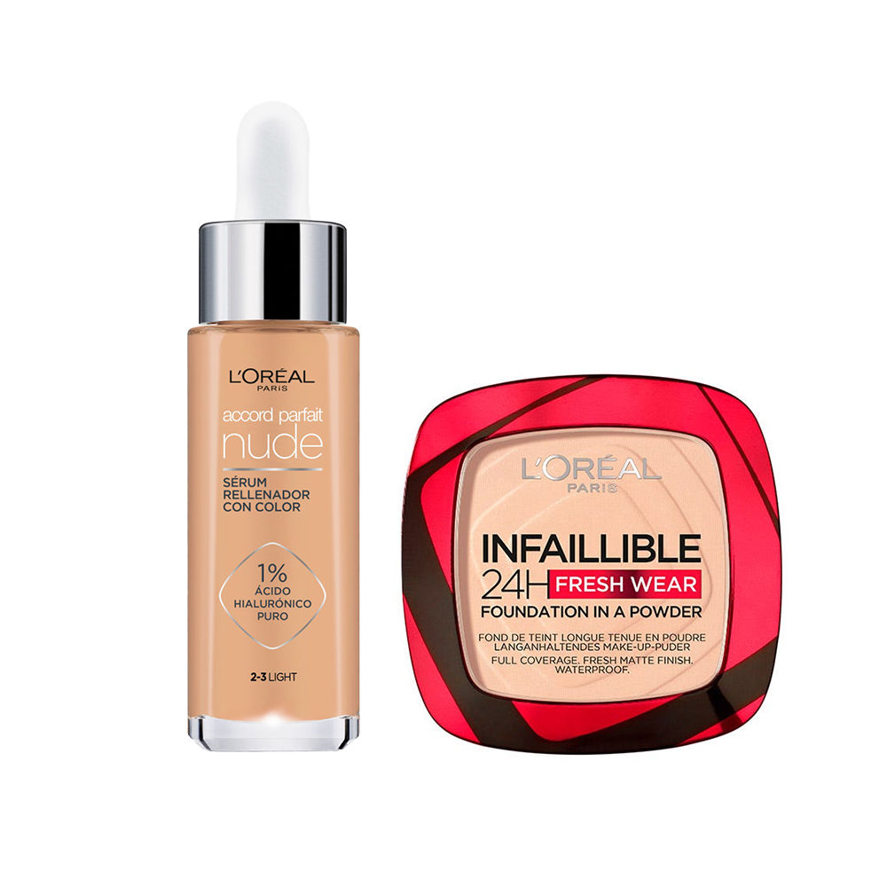 L'Oréal Paris | Infalible 24H Polvos compactos mate de larga duración + Sérum con Color Accord Parfait