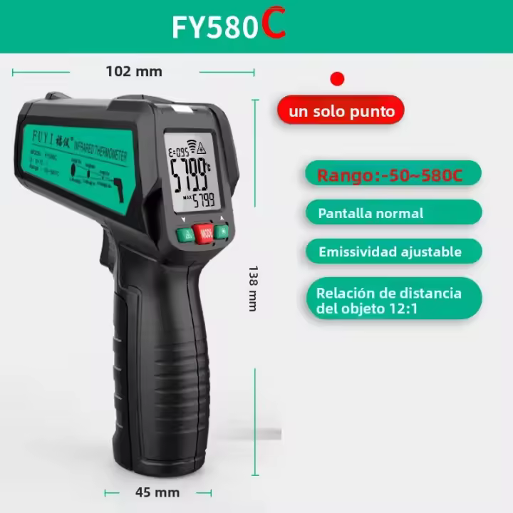 Termómetro Infrarrojo Digital No Contacto Precisión Alta Emissivity Ajustable -50~580C Medidor De Temperatura Industrial - 1