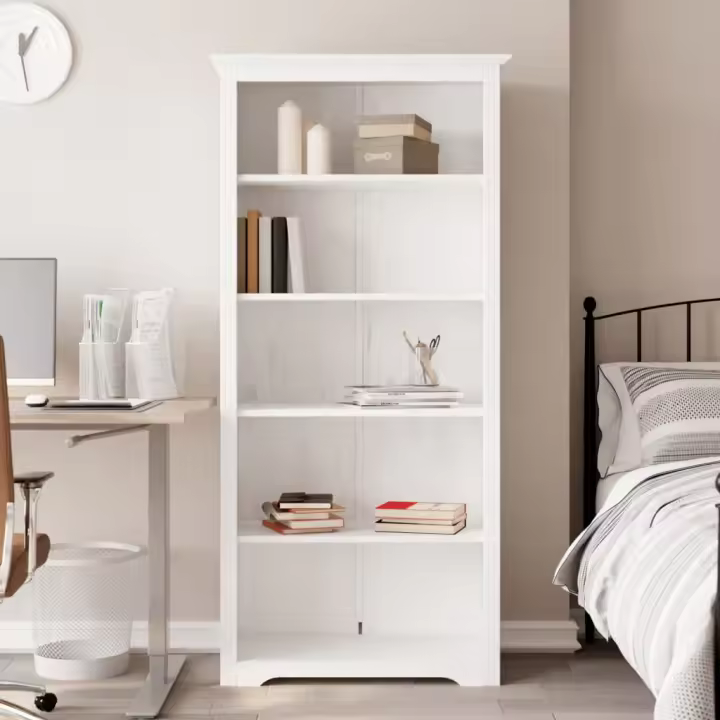 vidaXL Librería BODO 5 estantes madera maciza pino 82x40x173 cm en color Blanco/Marrón | práctico organizador multiusos diseño compacto funcional - 1