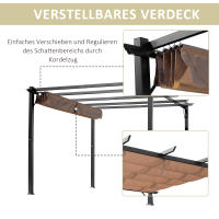 Pérgola gazebo 3x4 m con Techo de tela de Aluminio ajustable, Toldos grises y marrones para Terraza y Jardín - details 2