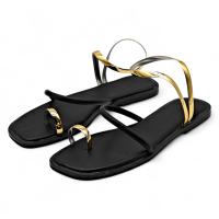 Sandalias Planas de Mujer con Punta Cuadrada, Tira Dedo y Pulsera Tobillera Metálica en Dorado y Plateado, Diseño Minimalista y Elegante para Verano, Playa o Eventos Casuales - details 7