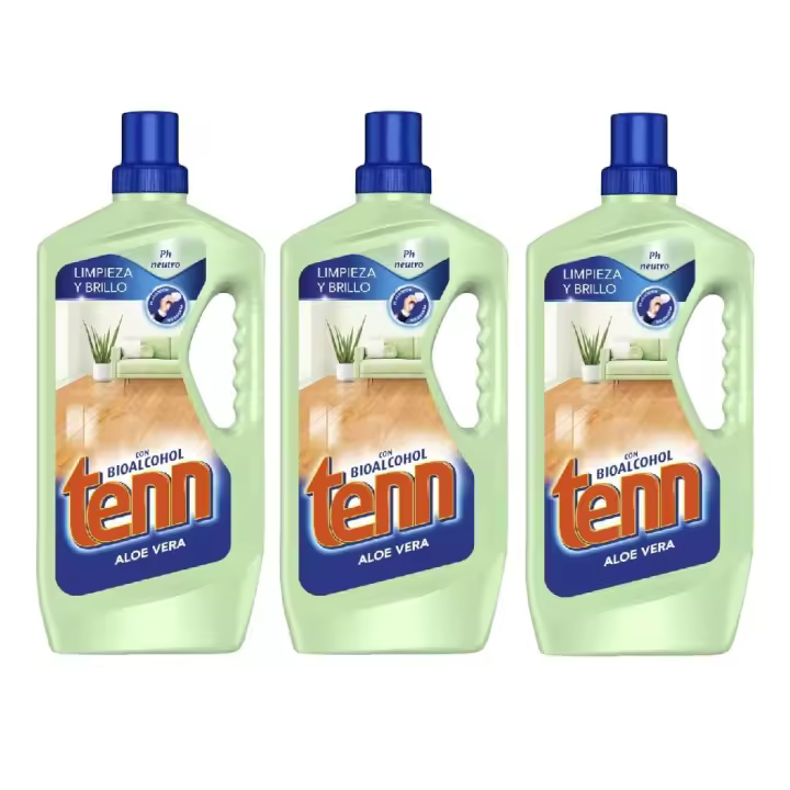 Tenn Aloe Vera Superficies delicas con Bioalcohol 1,3 Litros (Pack 3 unidades) - Limpiador líquido para suelos y superficies delicadas (parquet, marmol o cerámica), Limpieza perfecta y brillo natural, formula con pH neutro, Efecto reparación - 1