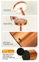 Lámpara De Mesa LED Recargable 4W Con Carga Tipo-C Luz Ambiental Creativa De Tres Colores Metal Toque Iluminación Barra Decorativa Para Habitación - details 6