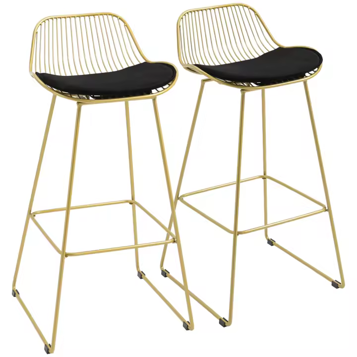 HOMCOM Juego de 2 Taburetes Altos de Cocina Moderno Taburetes de Bar con Cojín de Terciopelo Respaldo y Reposapiés Carga 120 kg 46,5x48x93 cm Dorado - 1