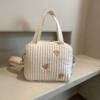 Bolso De Diaper Para Bebé Con Patrón De Oso Y Flores En Algodón Beige Con Cierre De Cremallera Estilo HOBO Bolsa De Equipaje - details 5
