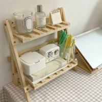 Estante De Almacenamiento Para Escritorio De Madera 2 Capas Plegable Organizador De Papelería Para Dormitorio Y Sala De Estar - details 0