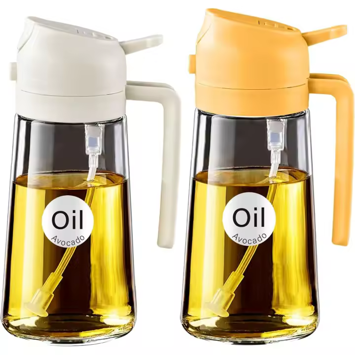 Dispensador de Aceite de Oliva Juego de 2, Spray de Cocina 2 en 1 470ml, Pulverizador de Aceite de Calidad Alimentaria para Cocina, Parrilla (Naranja y Blanco) - 1
