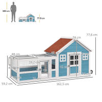 PawHut Conejera Exterior de Madera 162,5x59,2x77,6 cm Jaula para Conejo Grande con 2 Ventanas de Decoración 2 Ruedas 1 Puerta 1 Rampa y Techo de Asfalto Azul - details 2