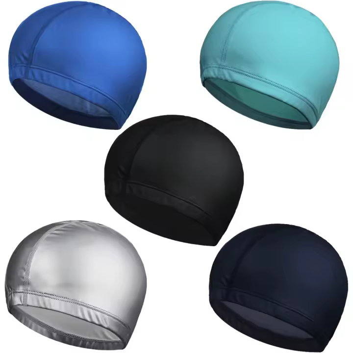 Paquete de 5 gorros de Natacion unisex de Tela impermeable de PU gorro de Natacion elastic para adultos - 1