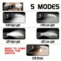 Linterna Frontal LED Multifuncional Con Sensor De Movimiento Recargable Por USB Y Lámparas De Fondo COB Para Camping, Senderismo Y Pesca - details 3