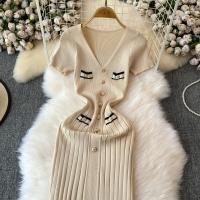 Vestido Largo Elegante Tejido Para Mujer Verano V Cuello Suelto Botones Bodycon Midi Fiestas Oficina Vestidos De Mujer - details 12