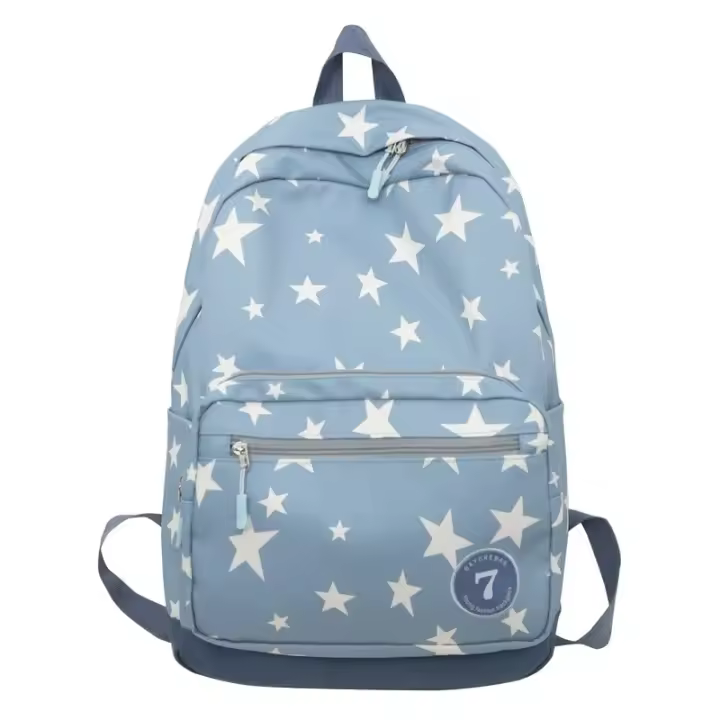Mochila versátil para estudiantes de gran capacidad, con estampado de estrellas, cinco puntos y estilo universitario - 1