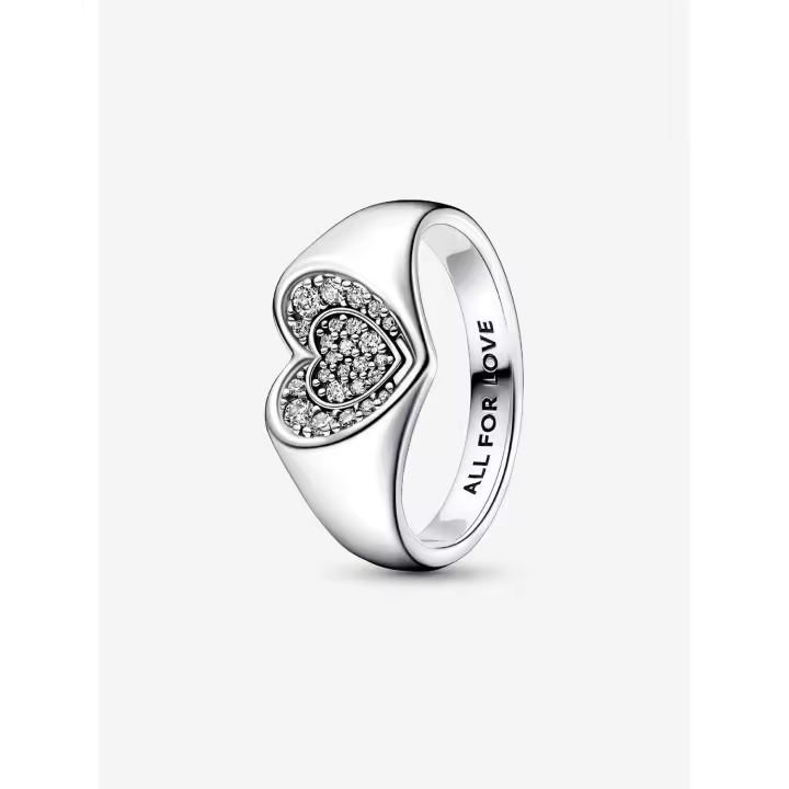 Pandora - Anillo de Sello with pavé de corazón radiante - Plata de Lei - 1