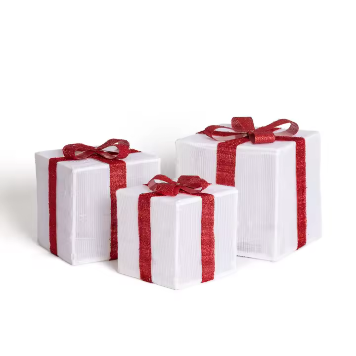 Ledkia Pack de 3 Cajas Regalo de Navidad LED con Batería Noelle Blanco / Rojo - 1
