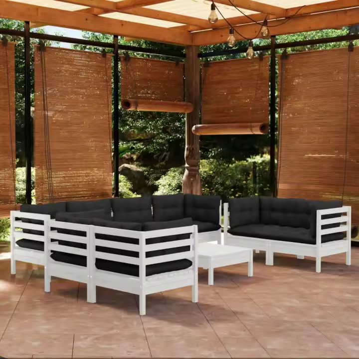 vidaXL Muebles de jardín 9 pzas con cojines madera maciza de pino - 1