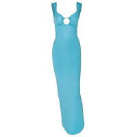 Vestido Maxi Elegante Hugcitar Sin Mangas Con Tirantes Y Abertura En La Espalda Para Mujer Estilo Casual De Verano Con Loop Metálico Y Draped - details 8