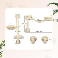 PawHut Estante de Escalada para Gatos de Pared Juego de Estantes para Gatos 4 Piezas con Hamaca Bola Plataformas para Saltar Poste de Sisal y Escalera 84,5x19x54 cm - details 6