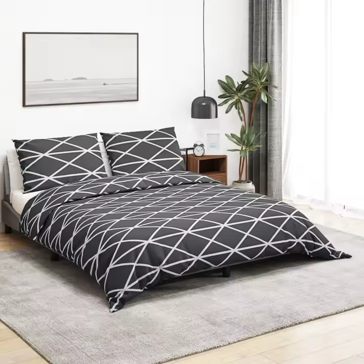vidaXL Juego de Funda Nórdica Algodón 200x200 cm Sábana Cama Dormitorio Color Blanco,  dark grey and white,  Gris y mas - 1
