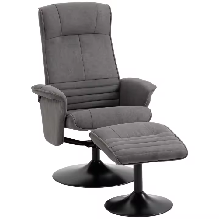 HOMCOM Sillón de relax con taburete Sillón de TV giratorio con función reclinable, TV-SEssel hasta 150 kg de carga, sillón reclinable para sala de estar, dormitorio, terciopelo, gris oscuro - 1