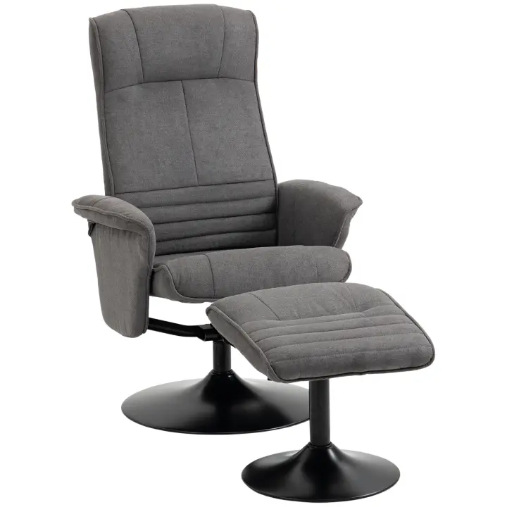 HOMCOM Sillón de relax con taburete Sillón de TV giratorio con función reclinable, TV-SEssel hasta 150 kg de carga, sillón reclinable para sala de estar, dormitorio, terciopelo, gris oscuro - 1