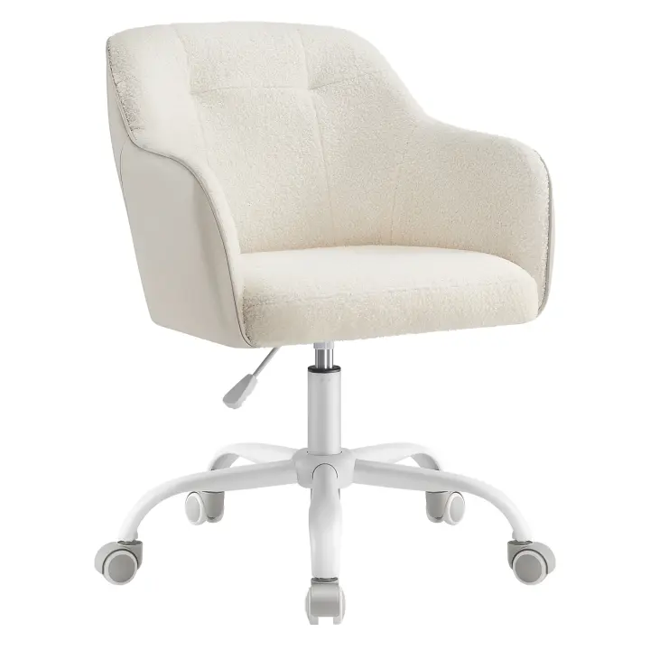 SONGMICS Silla de Estudio, Silla Giratoria, Altura Ajustable, Carga de 110 kg, Marco de Acero, Tela de Felpa Transpirable y PU, para Estudio, Dormitorio, Beige Cappuccino/Gris Paloma/Rosa Jalea - 1