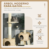 PawHut Árbol para Gatos de Suelo a Techo de 225-255 cm Torre para Gatos Altura Ajustable con Cueva Plataformas Hamaca Postes Rascadores Rampas y Bolas Colgantes Ø48x225-255 cm Beige - details 3