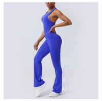 Conjunto De Yoga Para Mujer Con Padded Fitness Jumpsuit Cruzado En Espalda Y Pierna Flared Vestido De Entrenamiento De Correr Conjunto De Yoga De Nylon Talla Verdadera - details 3