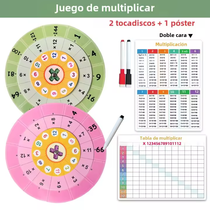 Tarjetas De Tabla De Multiplicación Montessori 1-12 Juego De Entrenamiento Con Giradiscos Para Auto-verificación Aides De Matemáticas Para Niños - 1
