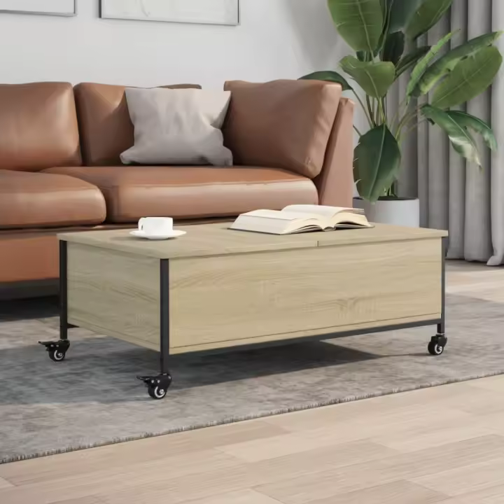 vidaXL Mesa de centro con ruedas madera ingeniería Sonoma 91x55x34 cm - 1
