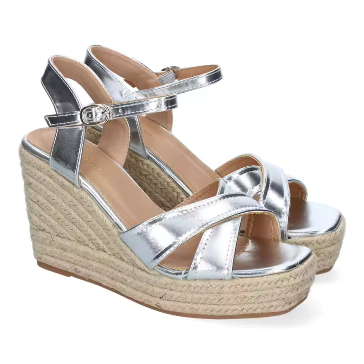 PuntoSalao Sandalias plateadas de cuña en yute elegante para mujer TF3357 - 1
