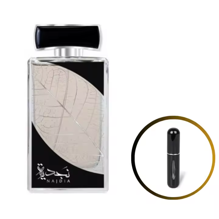 Perfume NAJDIA Lattafa100ml +ATOMIZADOR 5ml Recargable GRATIS! Para Hombre Perfume Árabe Original De Dubai Emiratos Árabes, oriental - 1