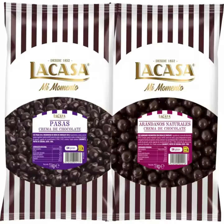 Lacasa Mi momento Pack 2 kg: deliciosas bolas de  Pasas de Corinto con chocolate Negro y  Arándanos con chocolate Negro - 1