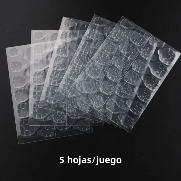 5 Hojas De Pegatinas Adhesivas Doble Cara Para Uñas Postizas Arte De Uñas Acrílicas Manicura Falsa Cinta Adhesiva De Plástico Transparente - 1