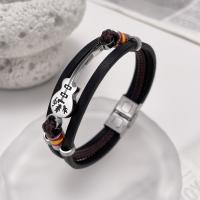 Pulsera de cuero para hombre, hecha a mano, de cuero negro multicapa trenzado con forma de guitarra [Ajustable] - details 0