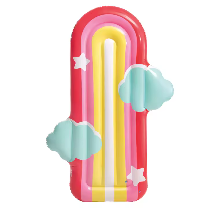 INTEX - Colchoneta hinchable, 117x20x175 cm, Diseño arcoíris, nubes y estrellas, Con 2 cámaras de aire, Incluye parche reparación, Colchonetas de piscina, Hinchables playa, Juguete agua, Flotador - 1