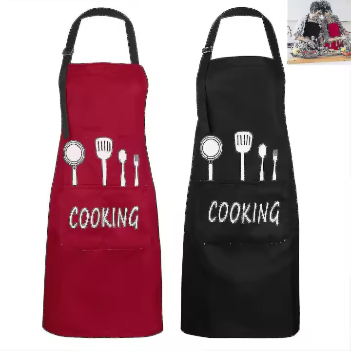 2 Unidades delantal unisex delantal de Cocina impermeable babero delantal with 2 bolsitos y Banda para el cuello ajustable - 1
