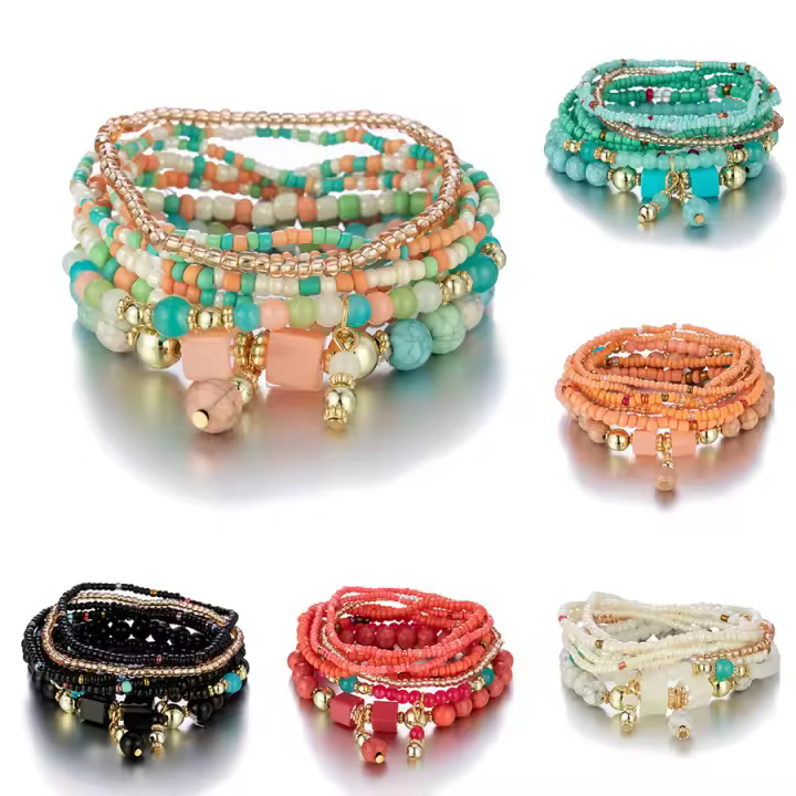 Pulsera Bohemia Colorida De Granos De Arroz Para Mujer Y Hombre Joyería Étnica De Cadena De Bolas Hechas a Mano Regalo De Verano - 1
