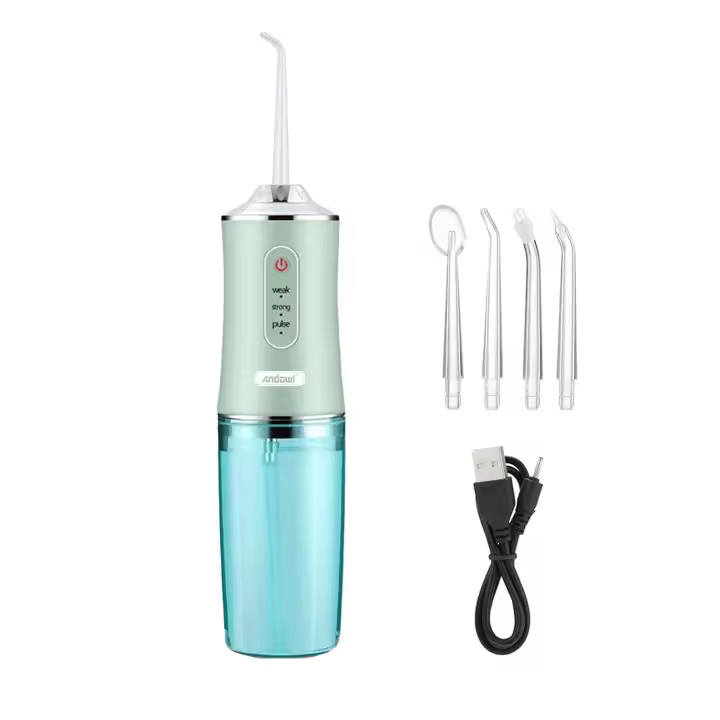 Irrigador Bucales Til, Irrigador Dental Til Viajes with 4 Boquillas 3 Modos,USB, 220ml Recargable Irrigador Limpiador Dientes Agua Presion, IPX7 Impermeable - 1