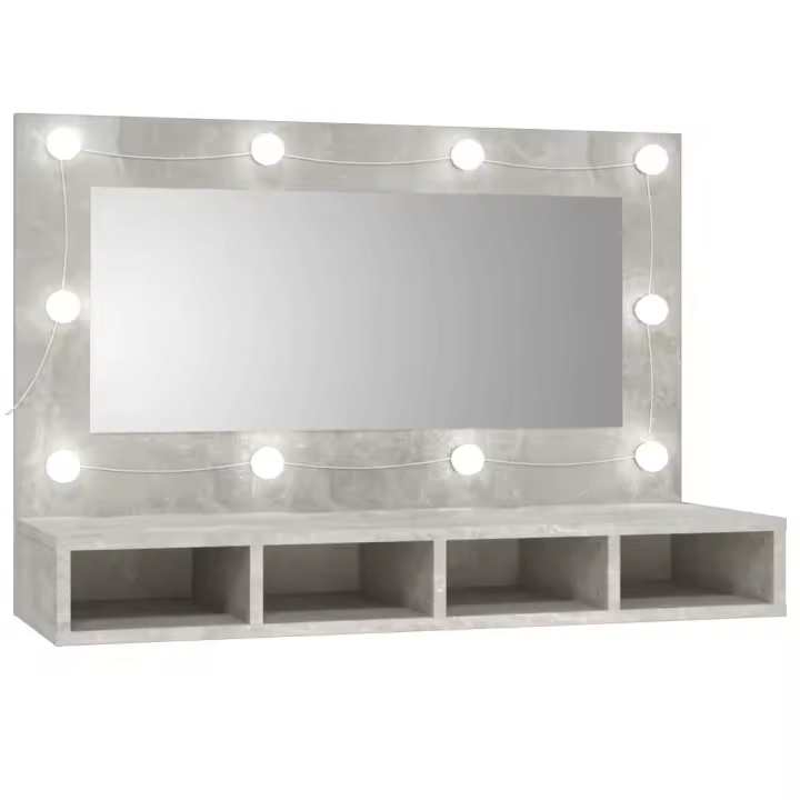 vidaXL Mueble con espejo y luces LED gris hormigón 90x31,5x62 cm - 1