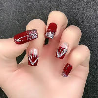 24 Pcs Uñas Postizas Redondas Medio Rosa Y Blanco Gloss Con Estrella Reutilizables Falsas Con Tabs De Gel Uñas De Plástico Para Dedos - details 4