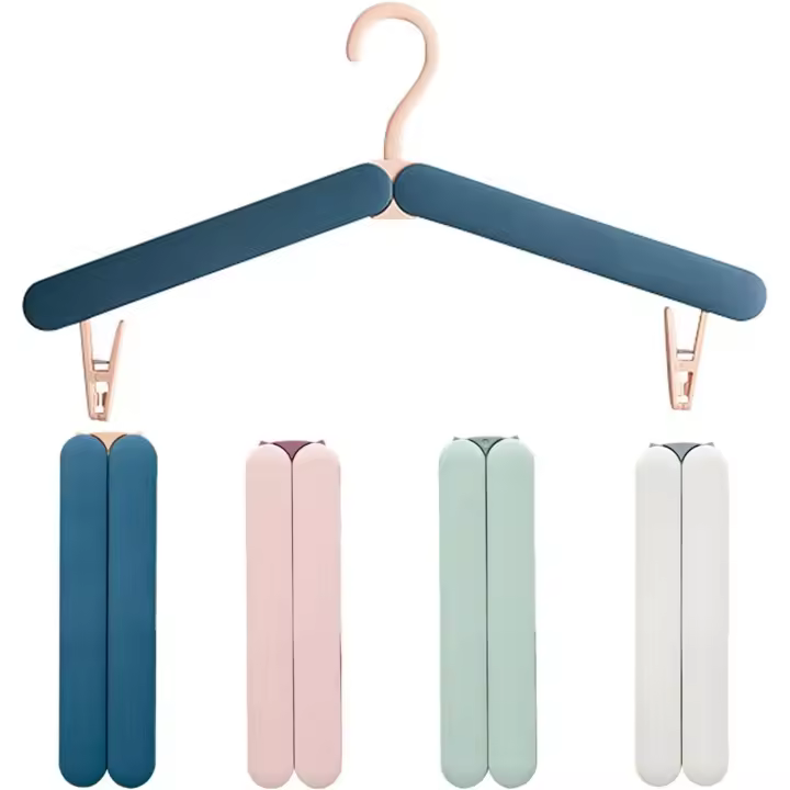 4 Piezas Plegables de Viaje,Perchas Plegables plastico, Percha Plegable con Pinza para Exteriores, Viajes de Negocios, Camping（Blanco, Rosa, Azul, Verde） - 1