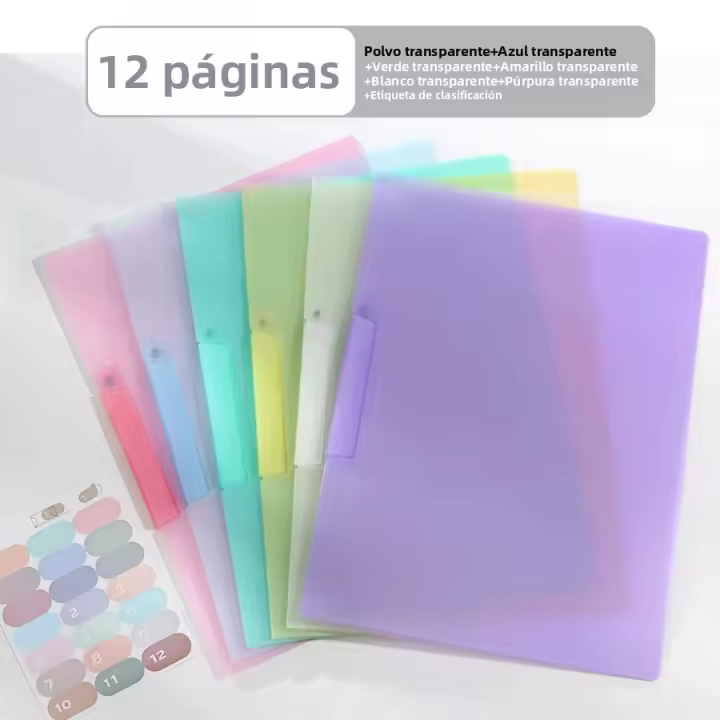 Carpeta Rotativa Transparente A4 Para Estudiantes Y Conferencias Carpeta De Almacenamiento De Papelería Con Botón Lado Abierto - 1