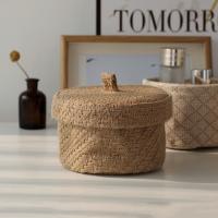 Caja De Almacenamiento De Jute De Sección Redonda Para Regalos Y Snacks Caja De Almacenamiento De Flores De Seagrass Con Tapa Caja De Armario Ecológica Y Hecha De Fibra Vegetal - details 5