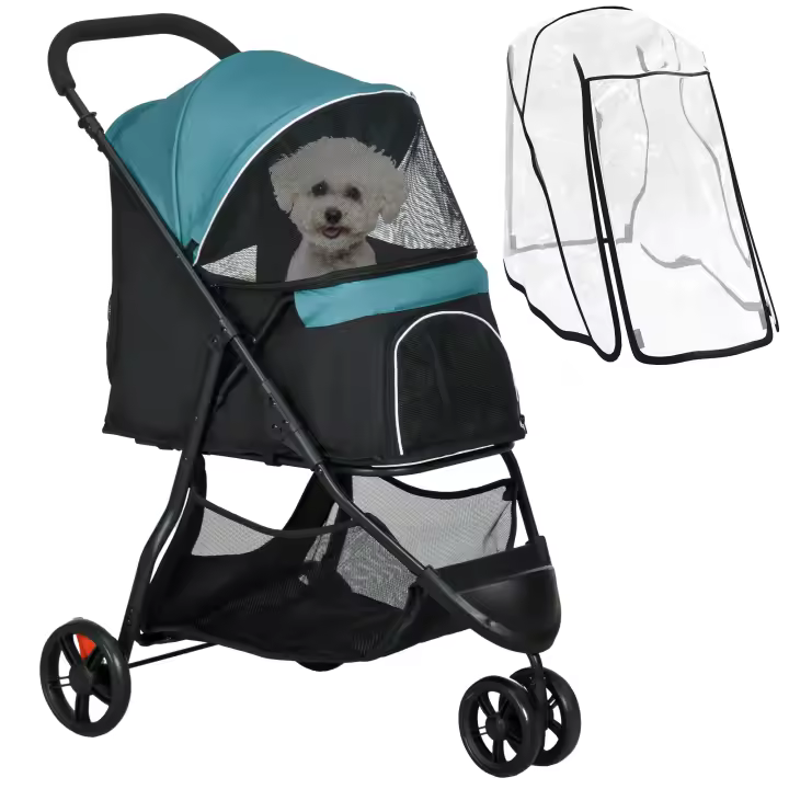 PawHut cochecito para perros 2 en 1 cochecito para gatos, cochecito para perros con protección contra la lluvia, cochecito plegable para gatos con ventana de malla para pequeñosUna, perros en miniatura, Oxford, verde oscuro - 1