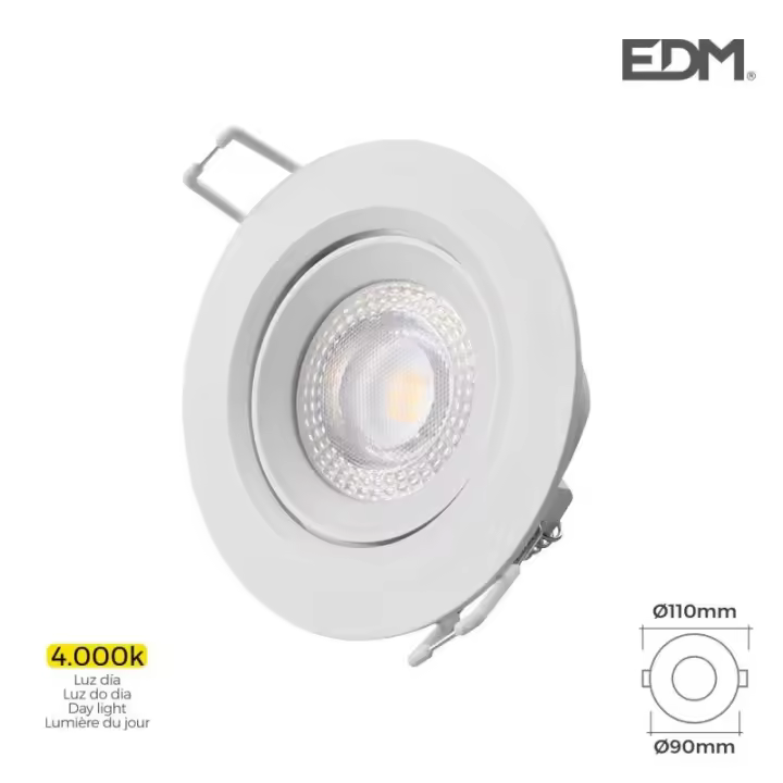 Downlight led empotrable redondo 5w 4000k luz día Color blanco ø9cm EDM - 1